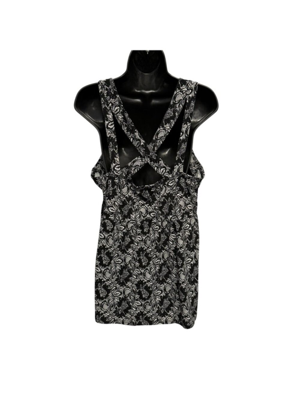 Torrid Tank Top Cami Strappy Black White Floral X Back Size 2 - Picture 6 of 8
